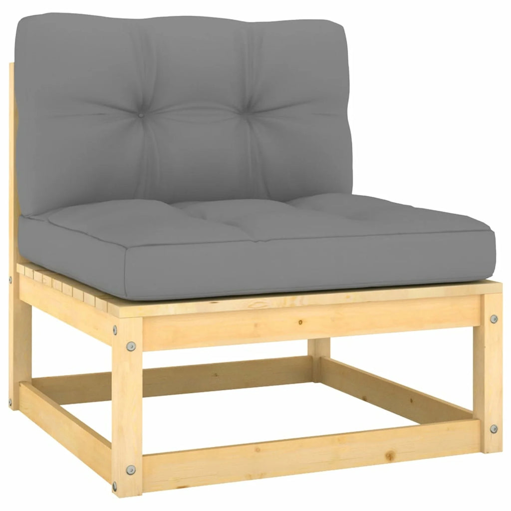 11 Piece Patio Lounge Set with Gray Cushion Pinewood Sectional Outdoor Furniture Set B6336