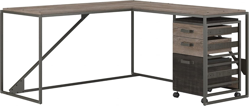Rustic Gray L Shaped Desk with 3 Drawer Mobile File Cabinet C243