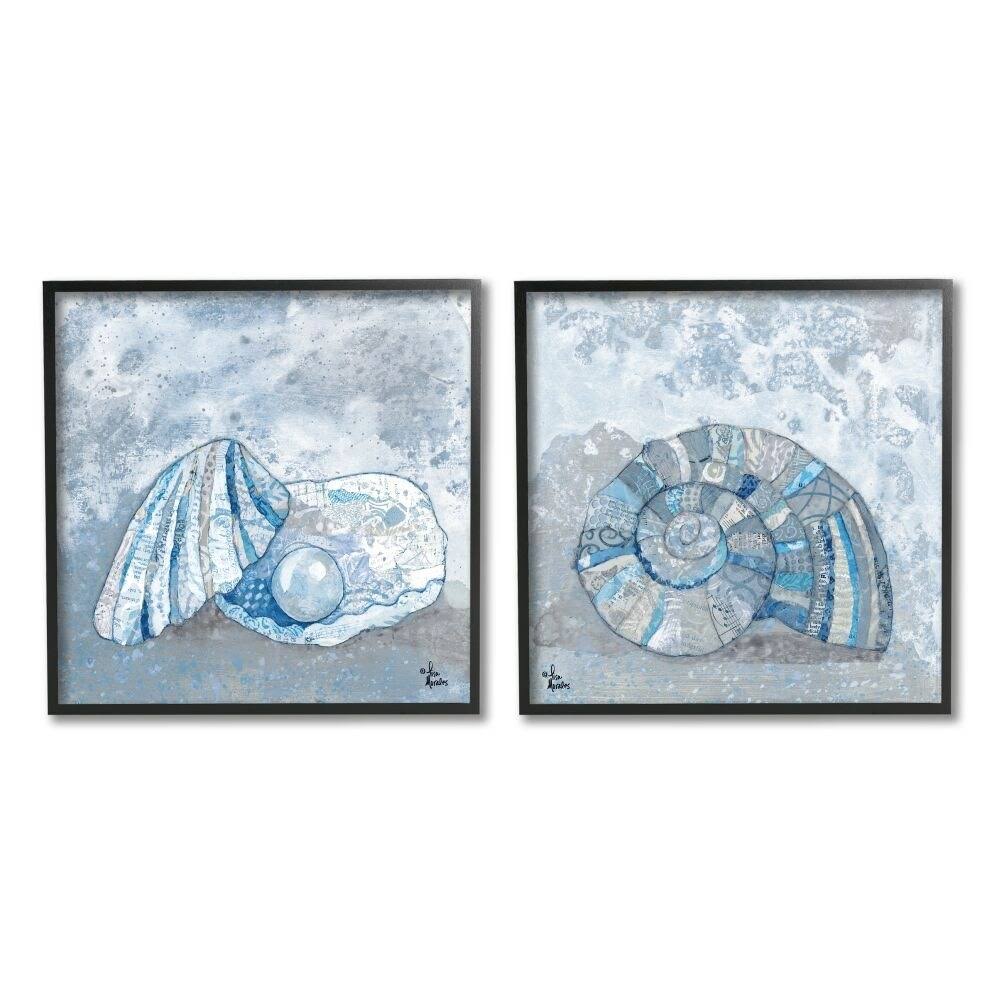Collage Patterned Seashells with Nautical Pearl, 12 x 12 H8444