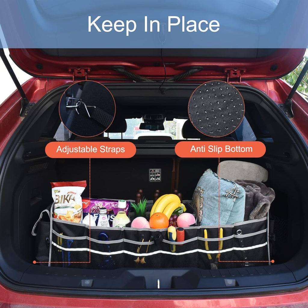 Car Trunk Organizer with Cooler, Collapsible Storage Box, 4 in 1 Multi Compartment, Non-Slip Bottom, 1680D Oxford Q1324