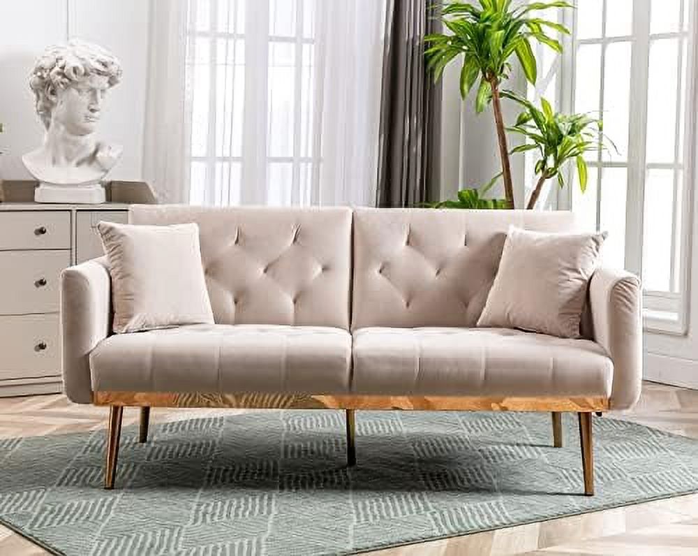 Convertible Velvet Futon Sofa Bed with 2 Pillows C371583