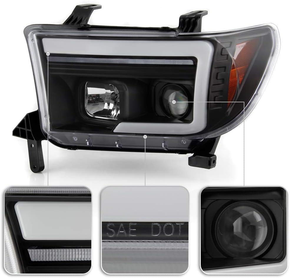 Black LED Tube Projector Headlights Pair S178341