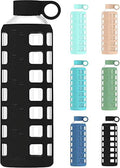 40 oz Reusable Glass Water Bottle with Time and Volume Markings, Non-Slip Silicone Sleeve & Stainless Steel Lid Insert I57045