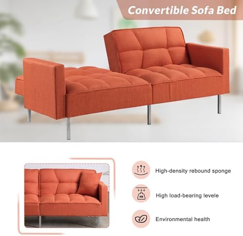 Linen Upholstered Convertible Folding Sofa Bed with Metal Legs C11357