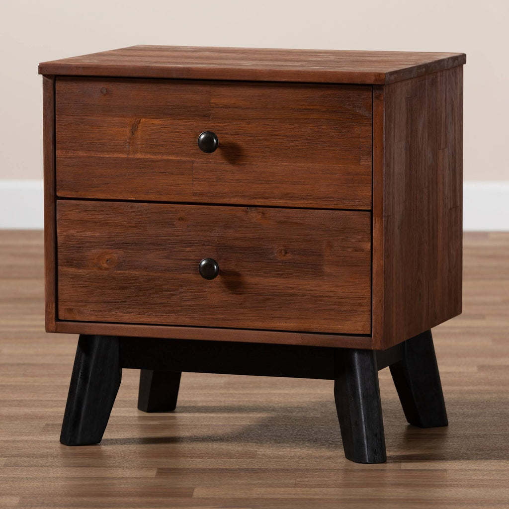 Brown and Black Oak Finished 2-Drawer Wood Nightstand N809286