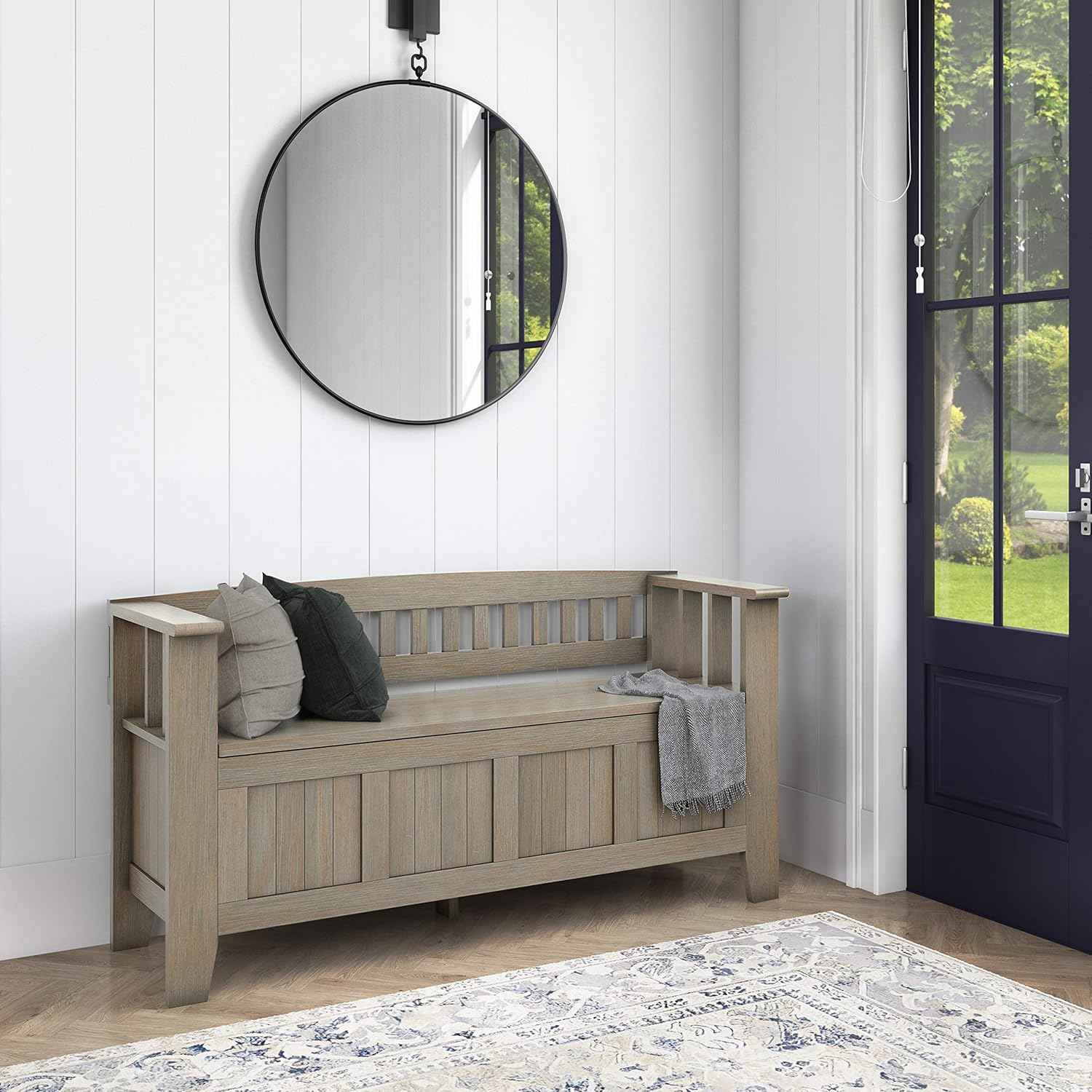 Solid Wood Entryway Storage Bench with Safety Hinge G304