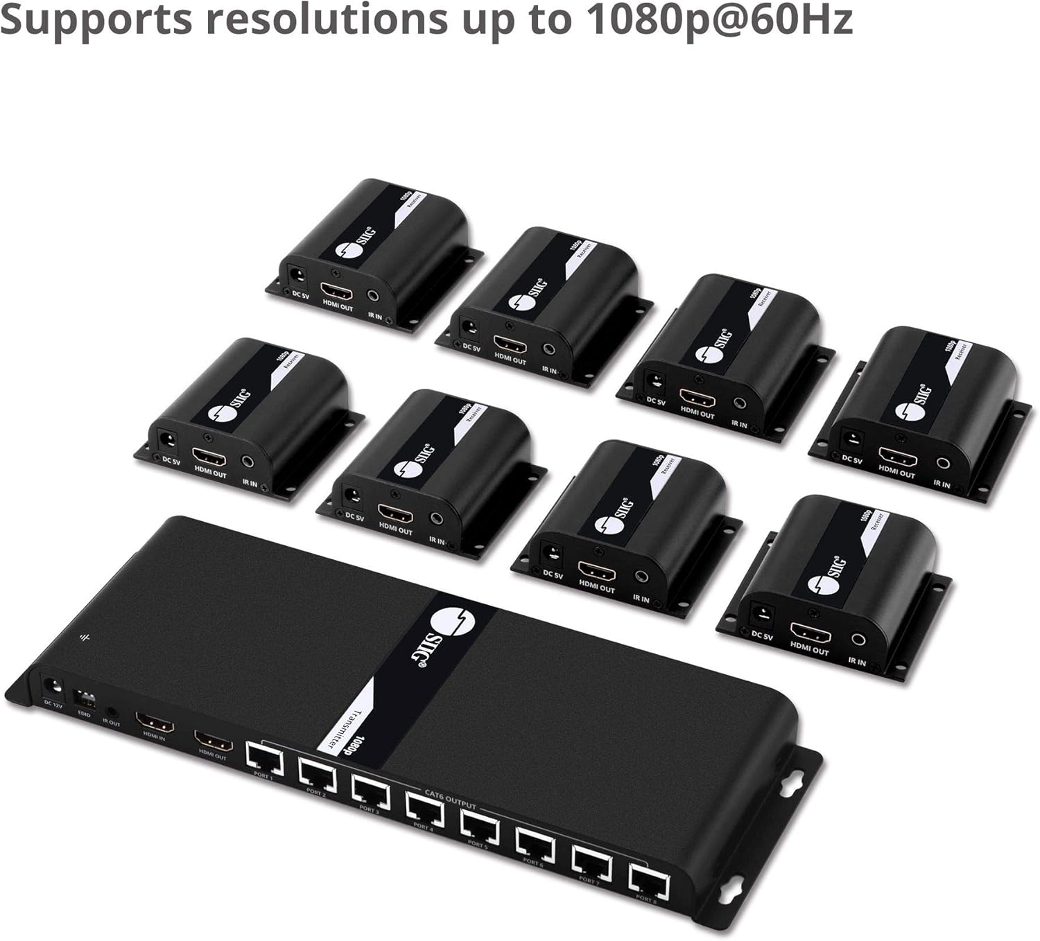 1080p HDMI Extender Splitter Over CAT5e/CAT6 Ethernet, 1x8 Port with IR Extension and EDID P630093