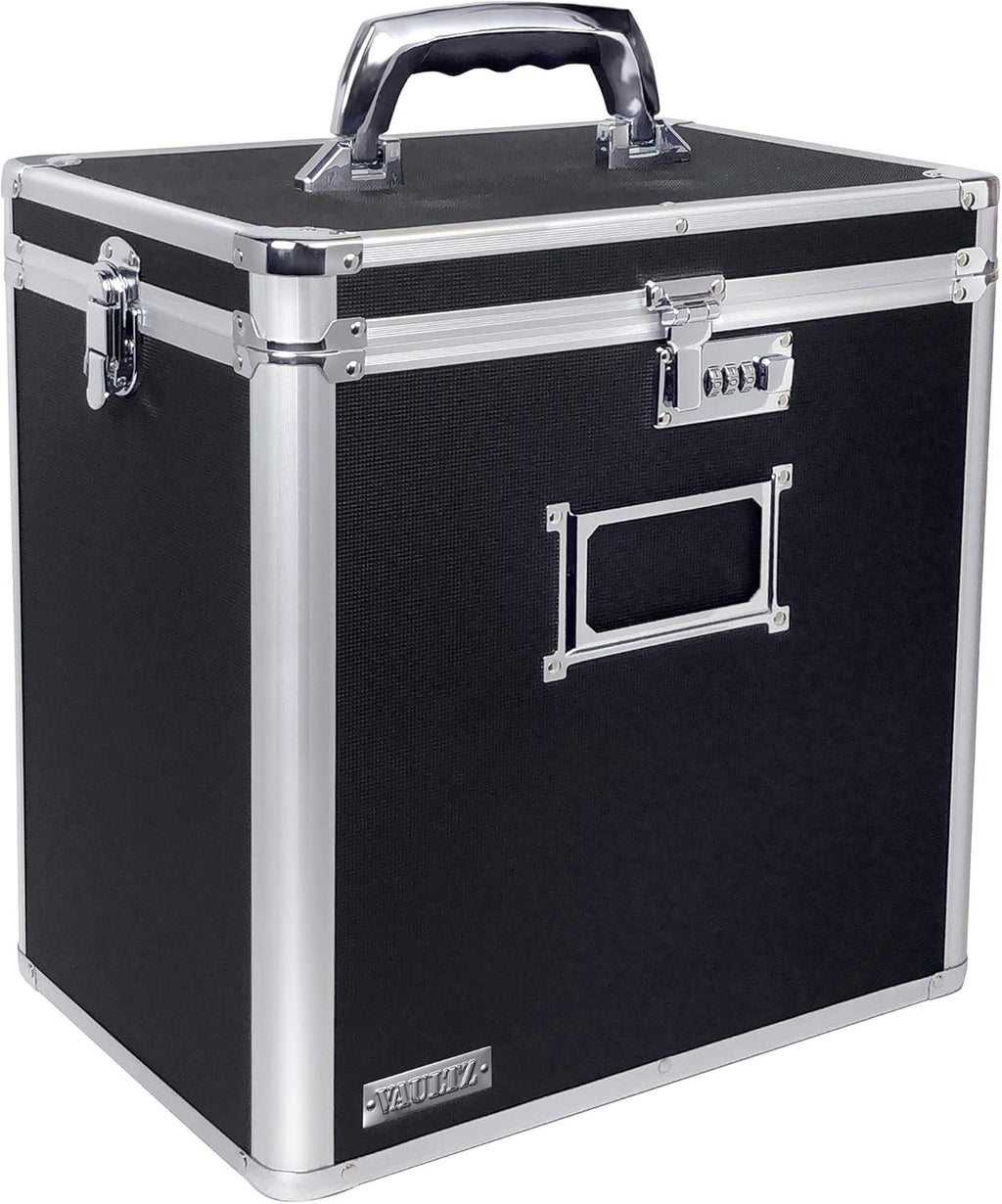 Locking Vinyl Record Case, 50 Record Capacity, Black, Pack of 2 S43284