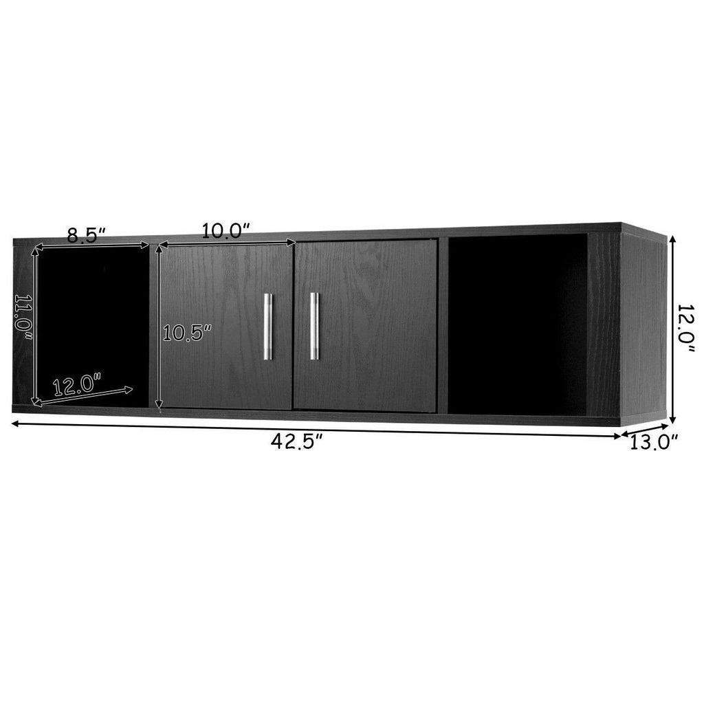 Black Wall Mounted Floating Desk Hutch Cabinet with 2 Door Storage Shelves F94062