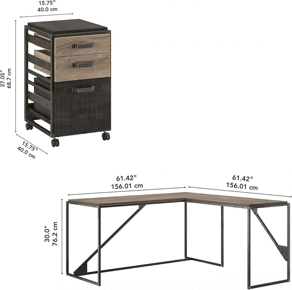 Rustic Gray L Shaped Desk with 3 Drawer Mobile File Cabinet C243