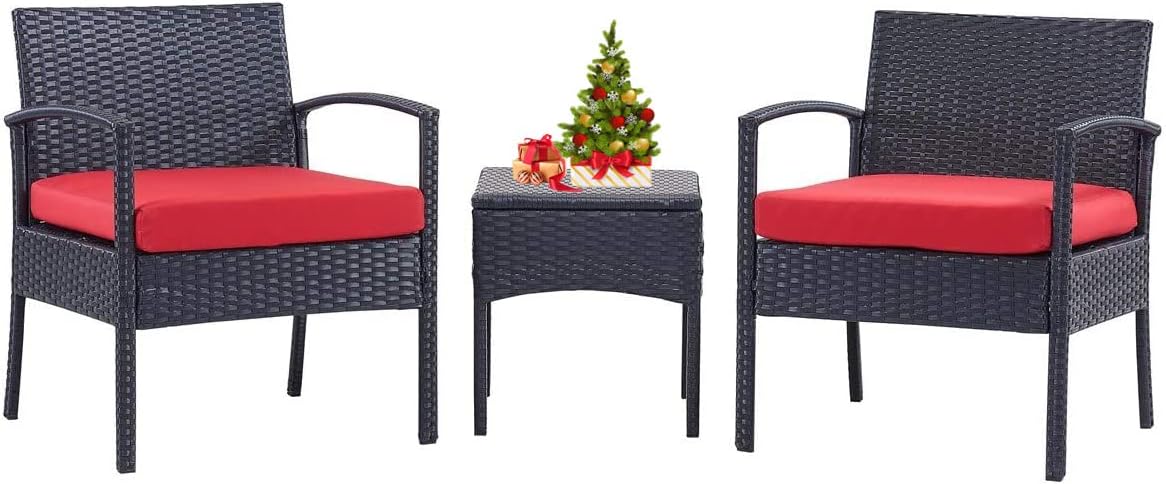 Blue 3 PCS Patio Rattan Bistro Set with Coffee Table and 2 Sofas Y439166