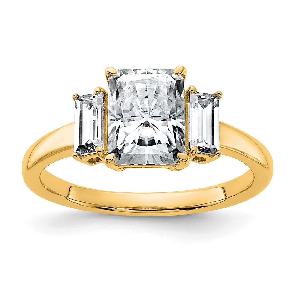 14k Yellow Gold Three Stone Moissanite Engagement Ring Size 7 X43095