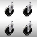 Stainless Steel Phenolic Swivel Threaded Stem Caster Set of 4 with 5 inch x 1.25 inch Black Wheels and 12mm Stems M504793