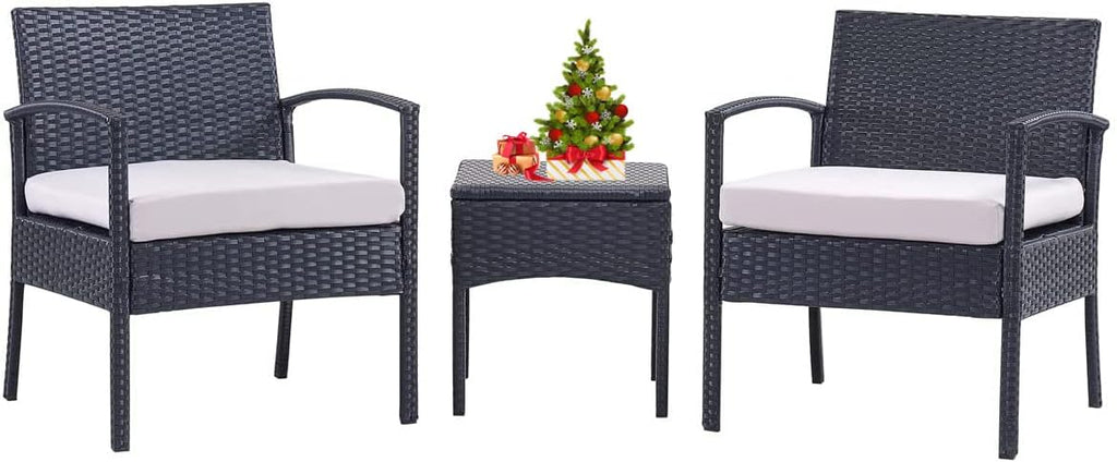 Blue 3 PCS Patio Rattan Bistro Set with Coffee Table and 2 Sofas Y439166