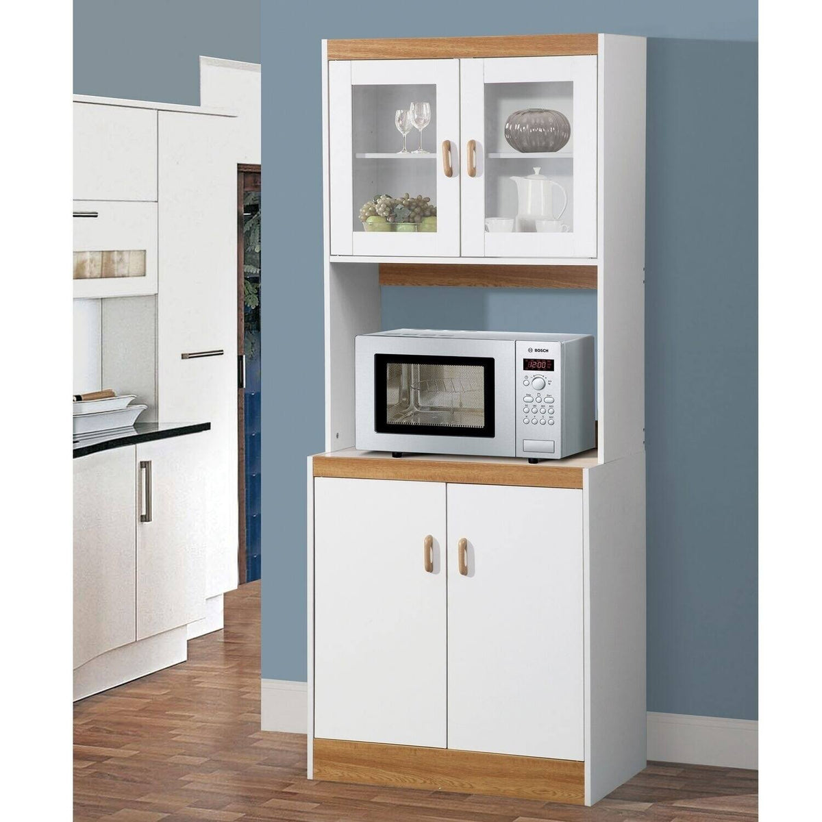White Kitchen Cabinet with Glass Doors F7224