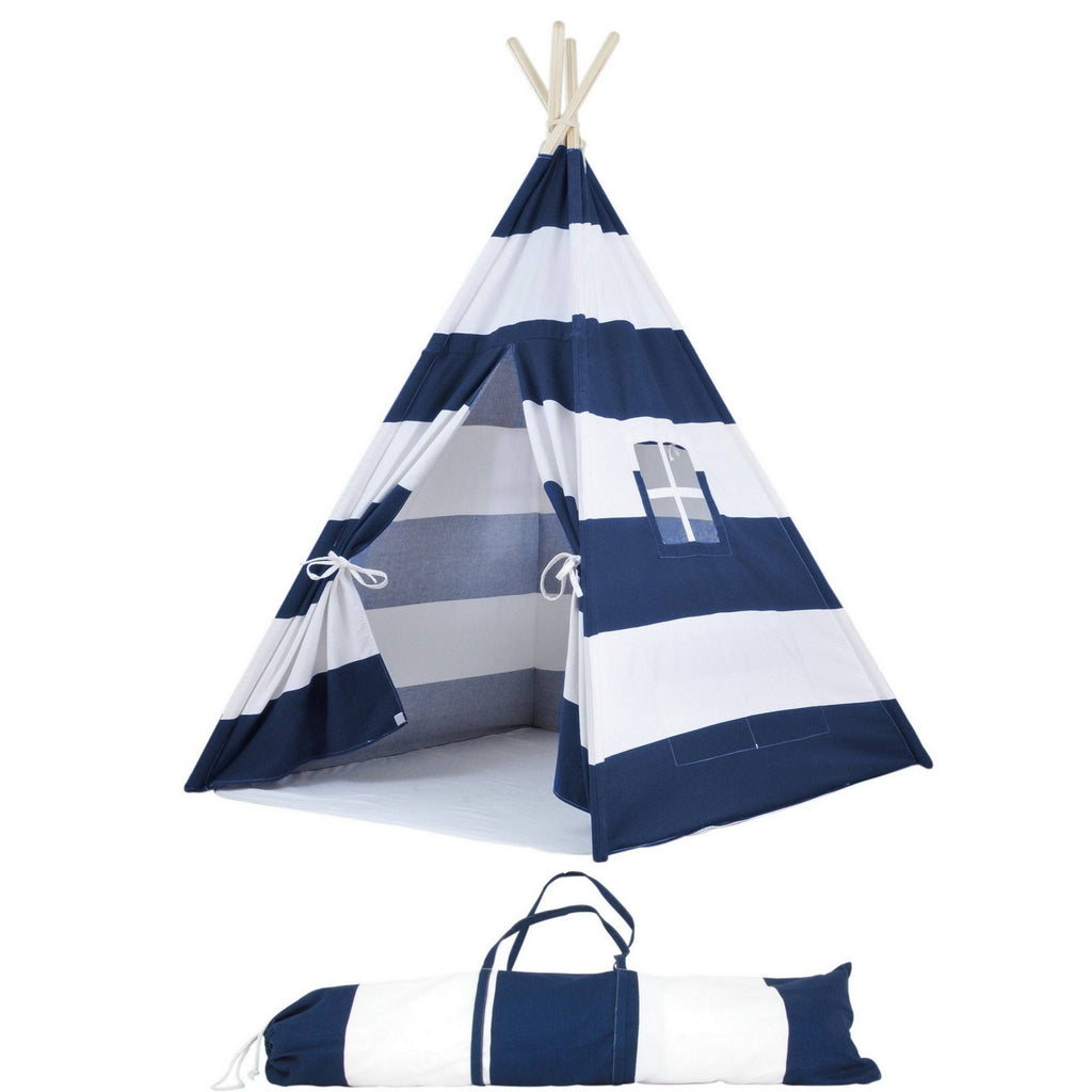 Natural Cotton Canvas Teepee Tent - 1pc - BlueWideStripe S635