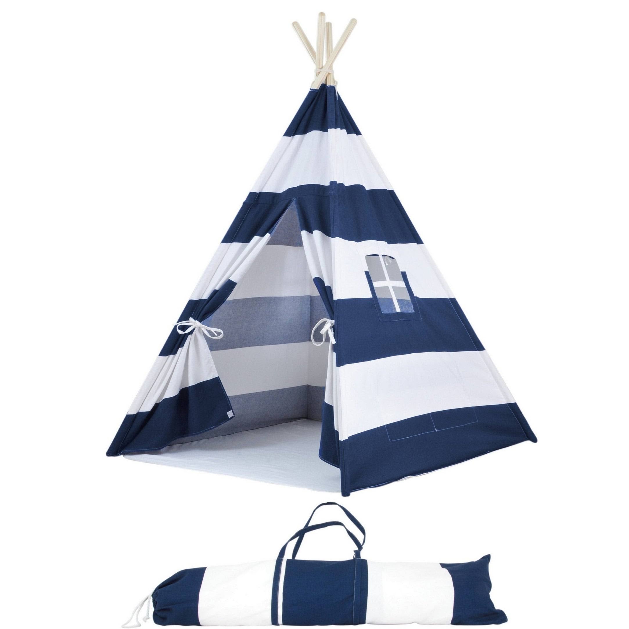 Natural Cotton Canvas Teepee Tent - 1pc - BlueWideStripe S635