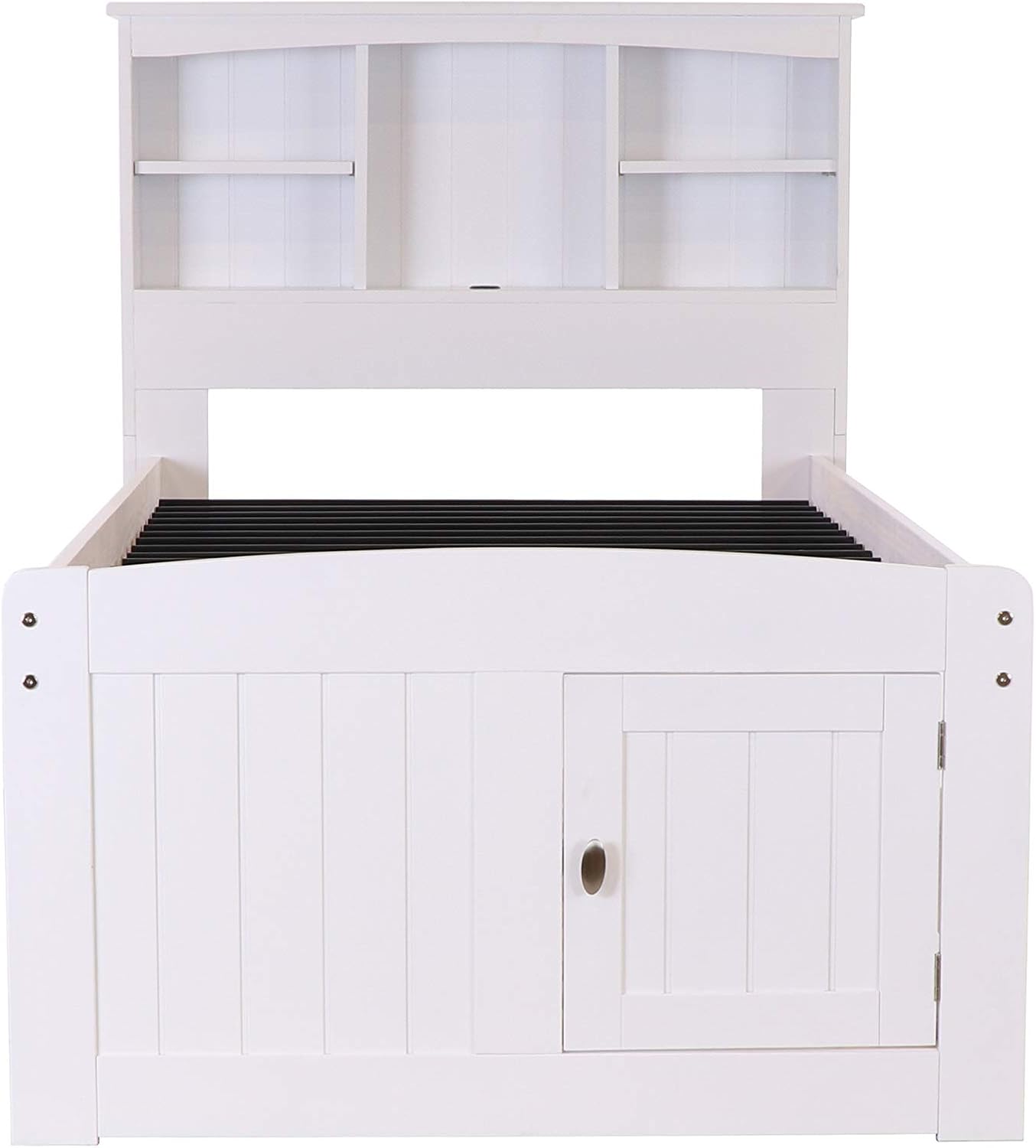 White Twin Bookcase Bed with 3 Drawers and Trundle D42771