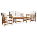 4 Piece Patio Lounge Set with Cream White Cushions Acacia Wood Outdoor Sectional Sofa Set D49826