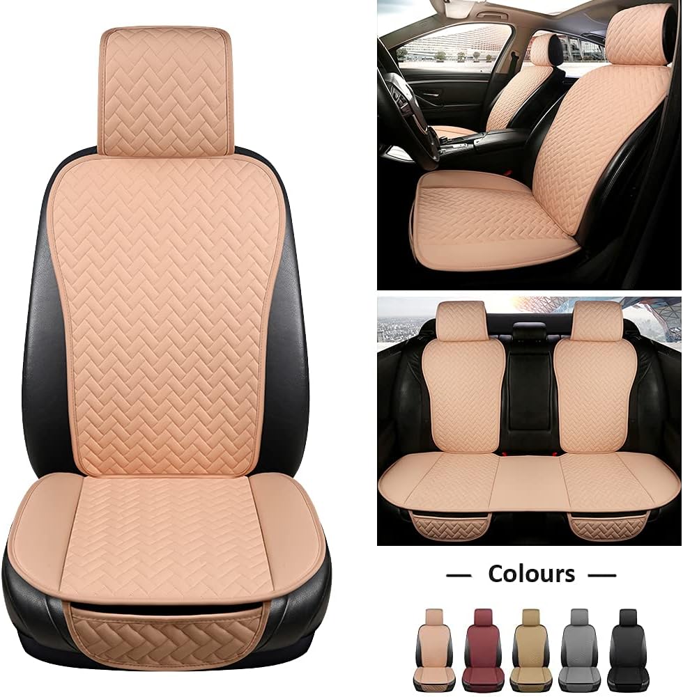 Beige PU Leather Car Seat Covers Full Set I9544