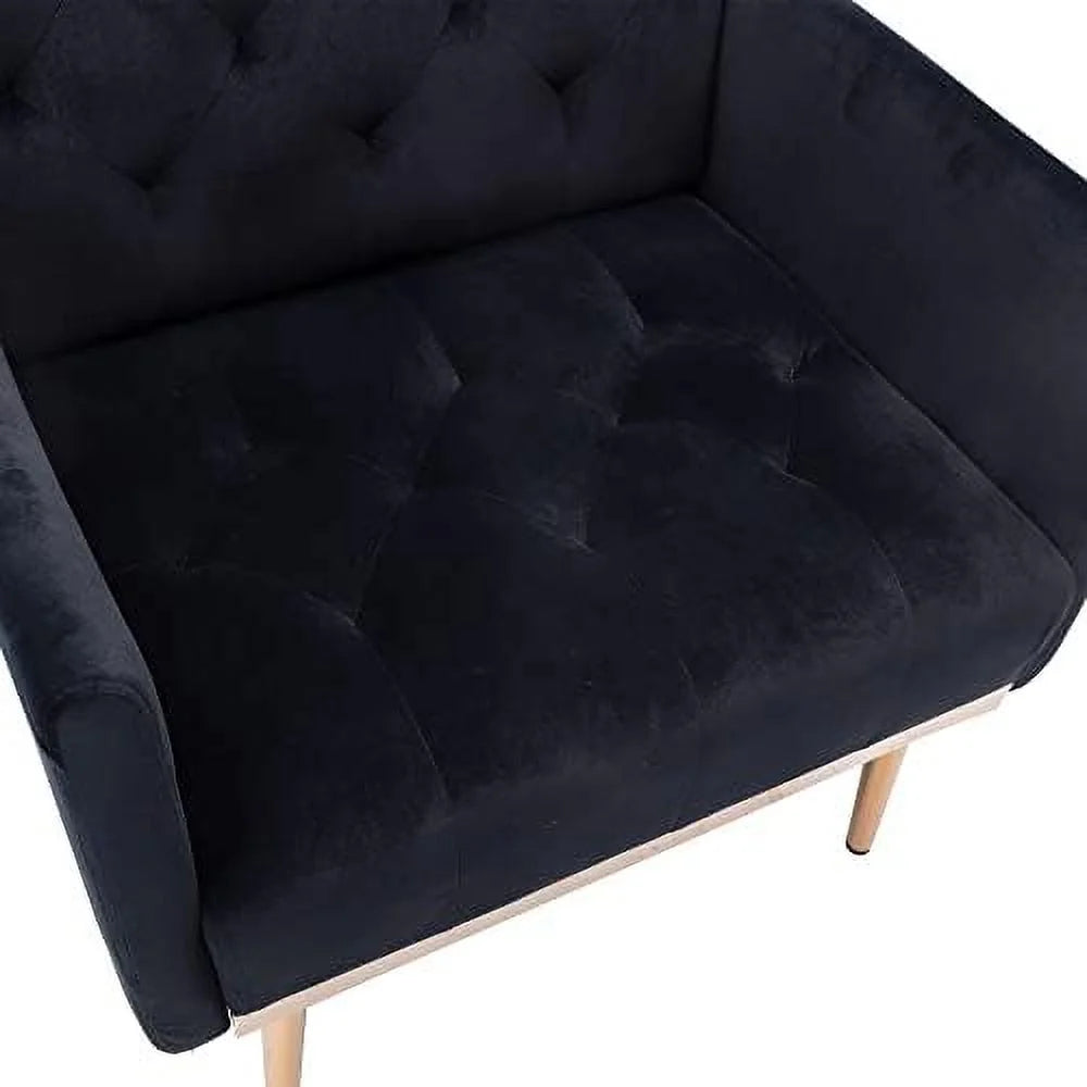 Black Velvet Tufted Accent Chair with Metal Legs R75722