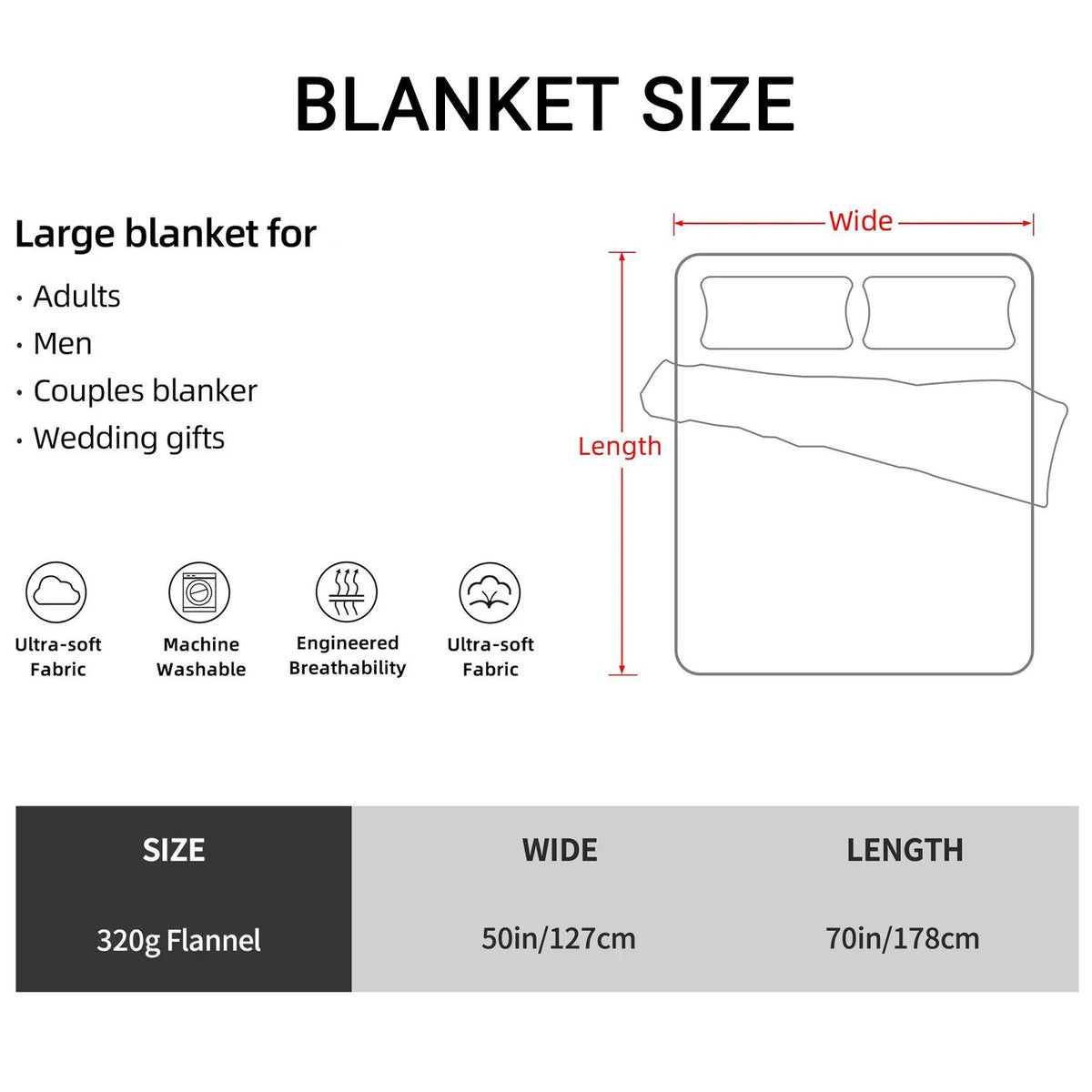 Flannel Throw Blanket, 50 x 70 inches I8135