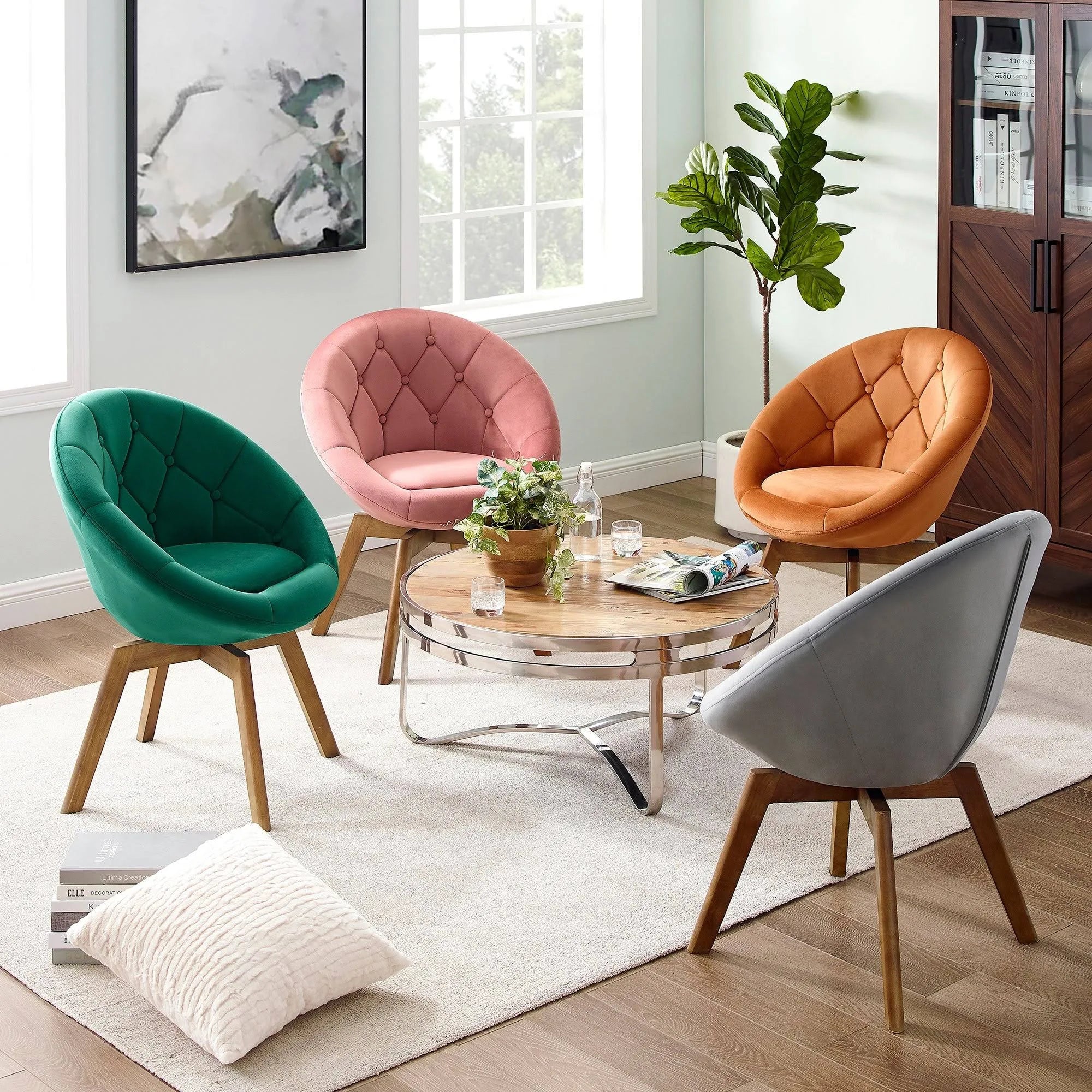 Velvet Tufted Round Swivel Accent Chair O8484