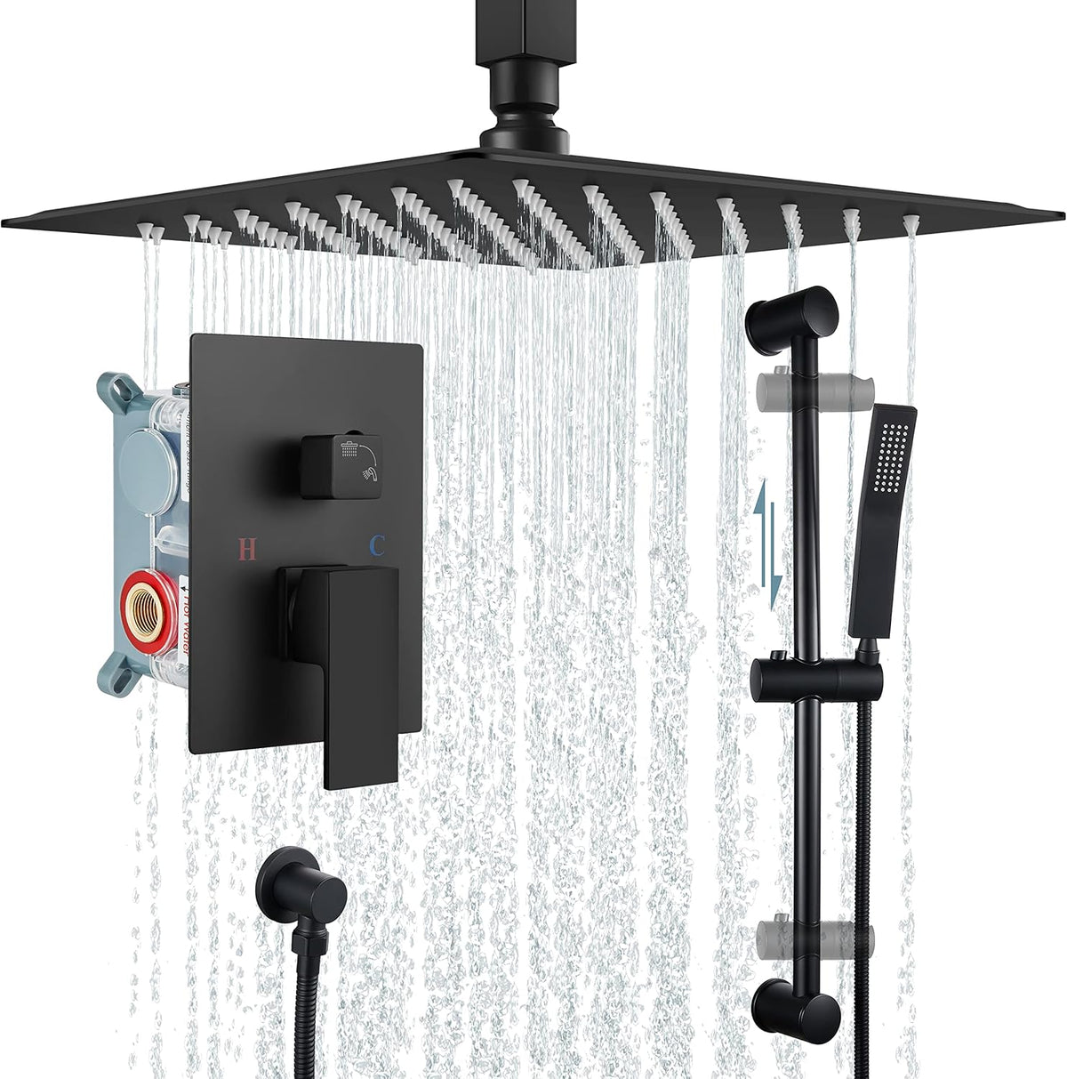 12 Inch Ceiling Mount Rain Shower Head Set with Slide Bar Handheld Spray E82499