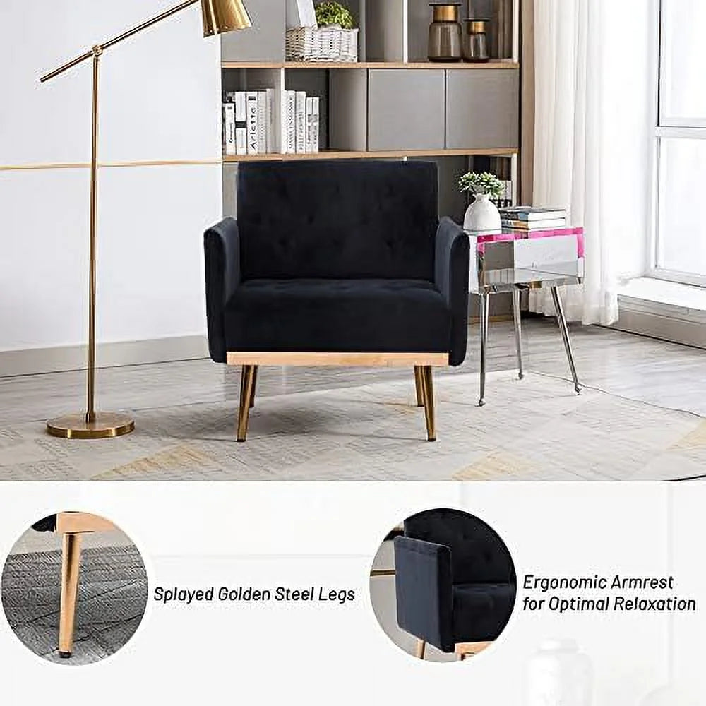 Black Velvet Tufted Accent Chair with Metal Legs R75722