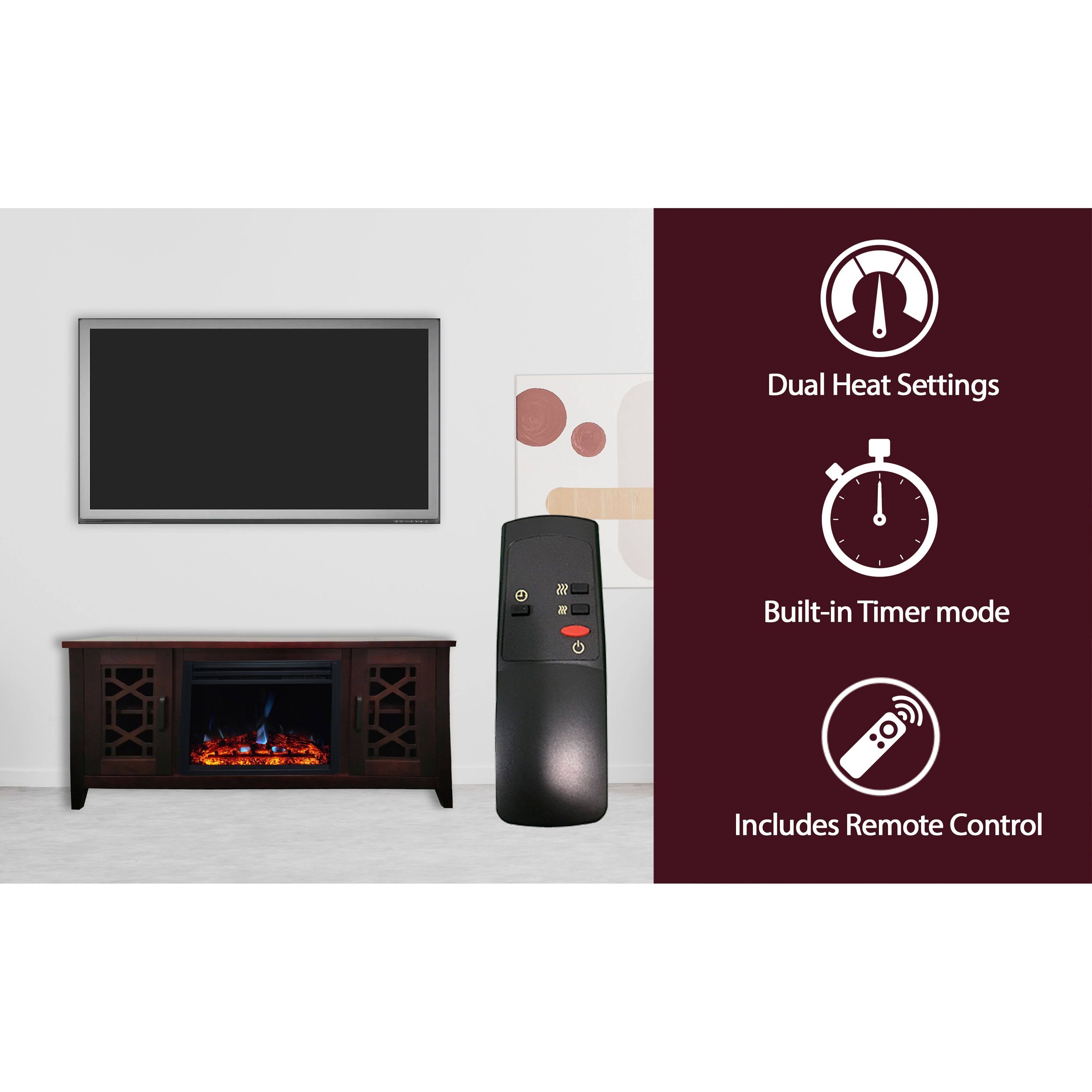 Mahogany Mid-Century Modern Electric Fireplace with Multi-Color Log Insert J4254