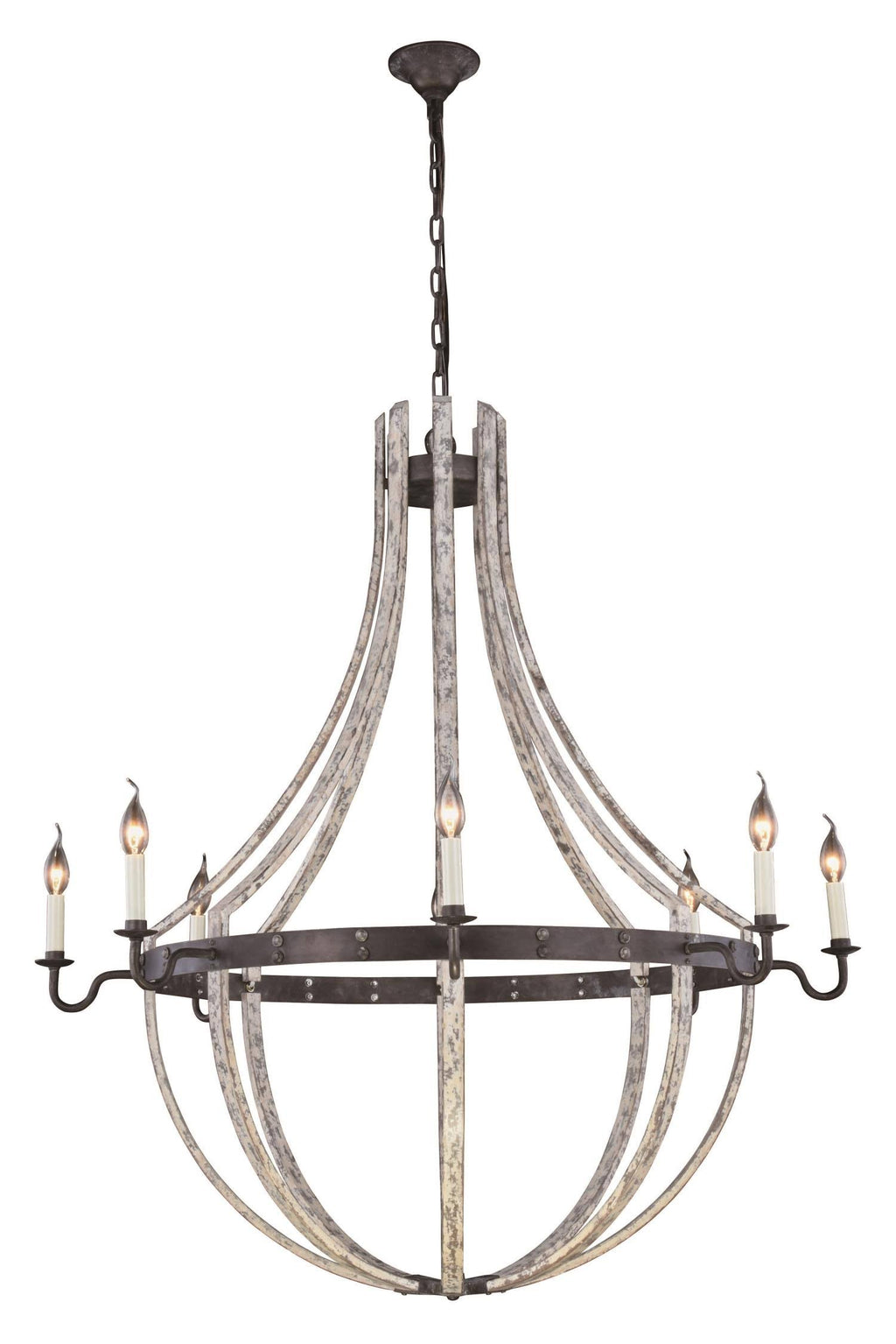 8 Light Ivory Wash Steel Grey Chandelier Z725