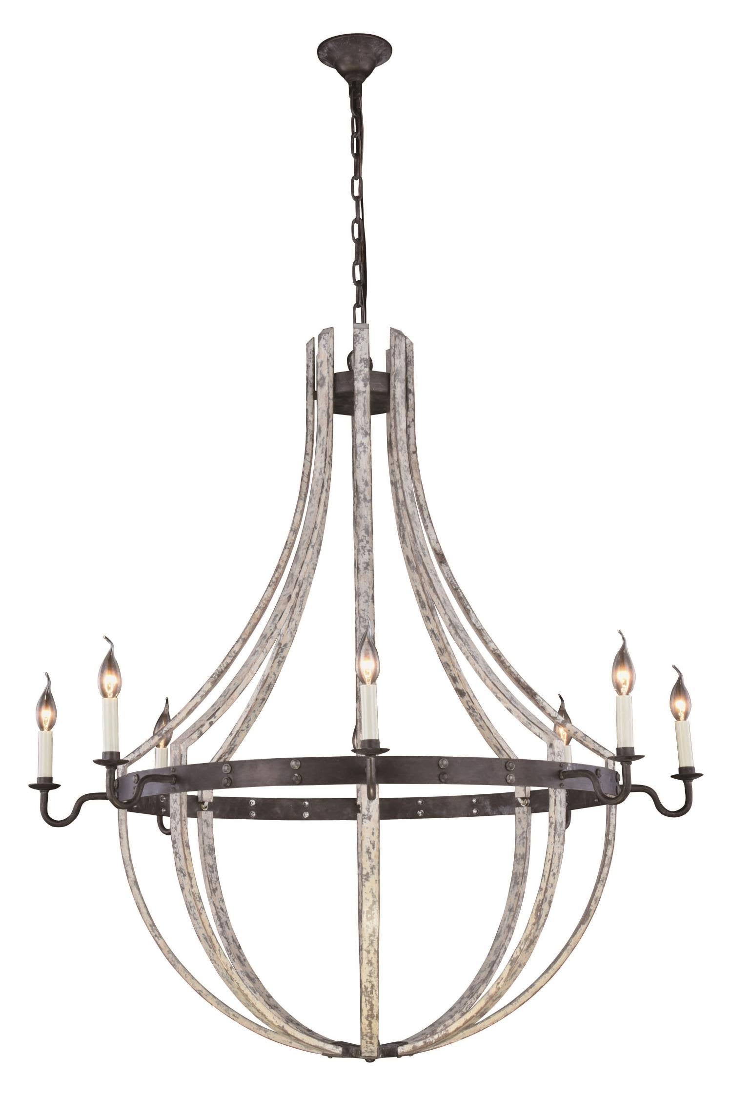8 Light Ivory Wash Steel Grey Chandelier Z725