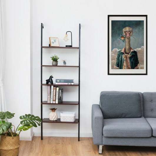 5-Tier Metal Frame Ladder Shelf Brown Z3018