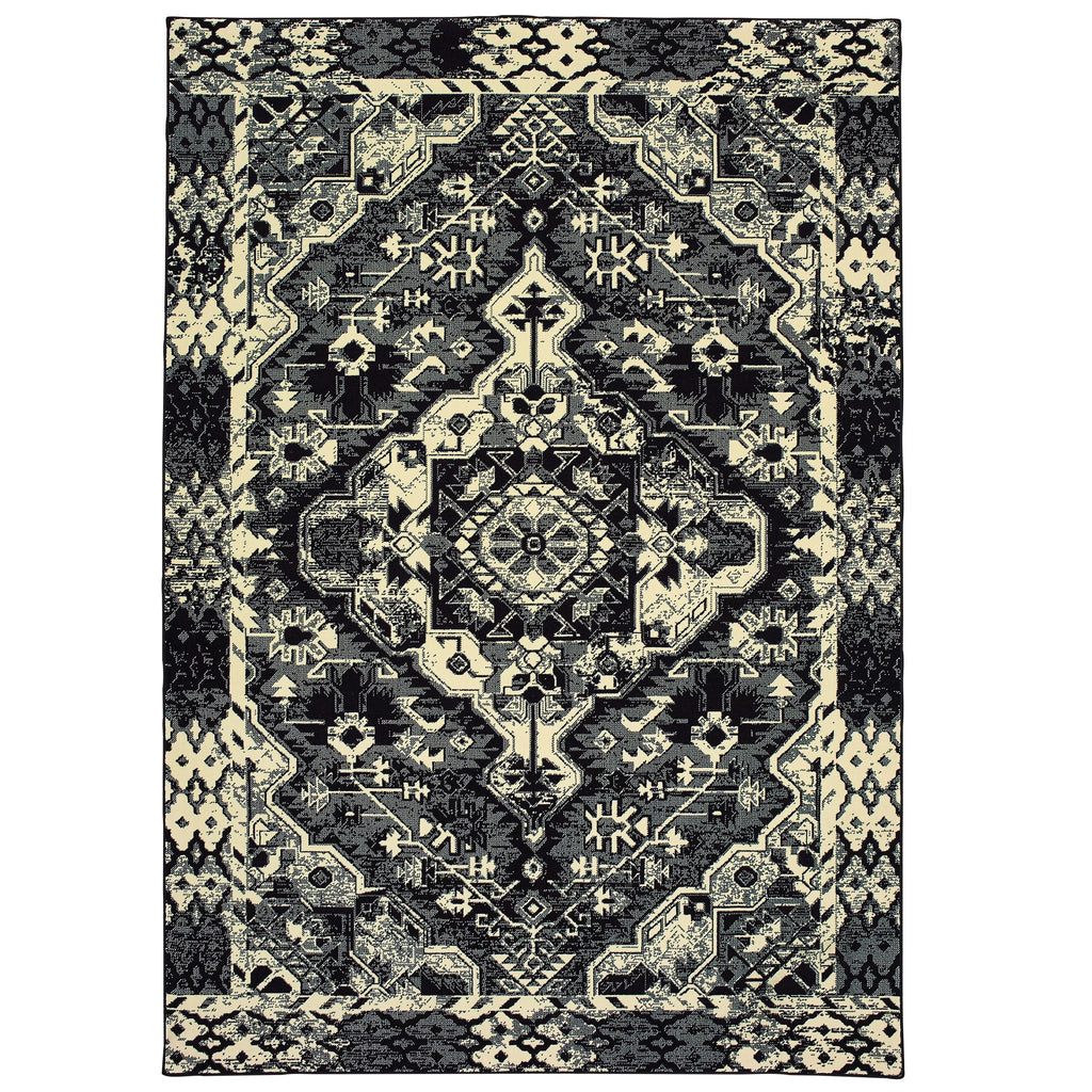 Moss Medallion Black Ivory Micro Fiber Rug 5'3" x 7'6" L4844