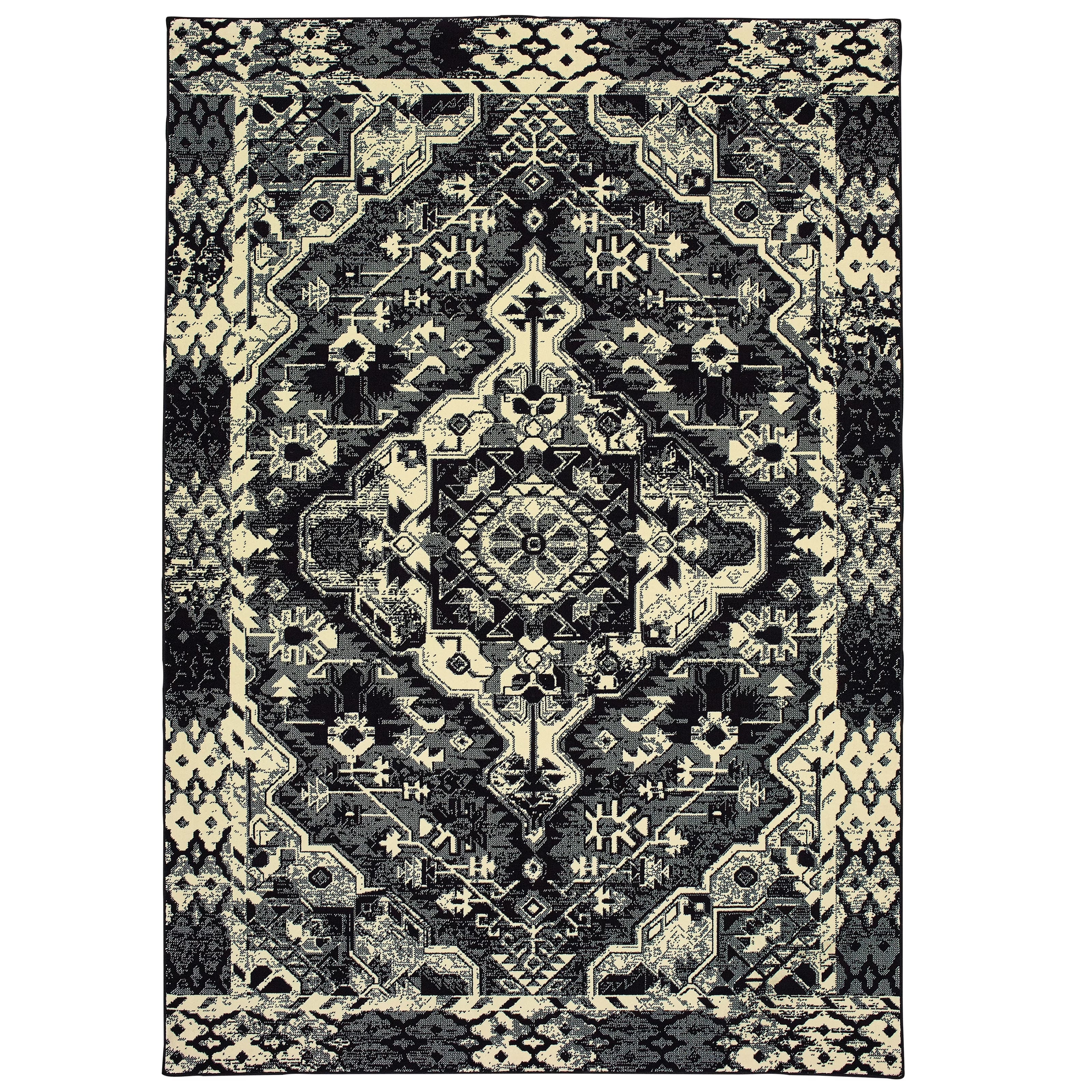 Moss Medallion Black Ivory Micro Fiber Rug 5'3" x 7'6" L4844