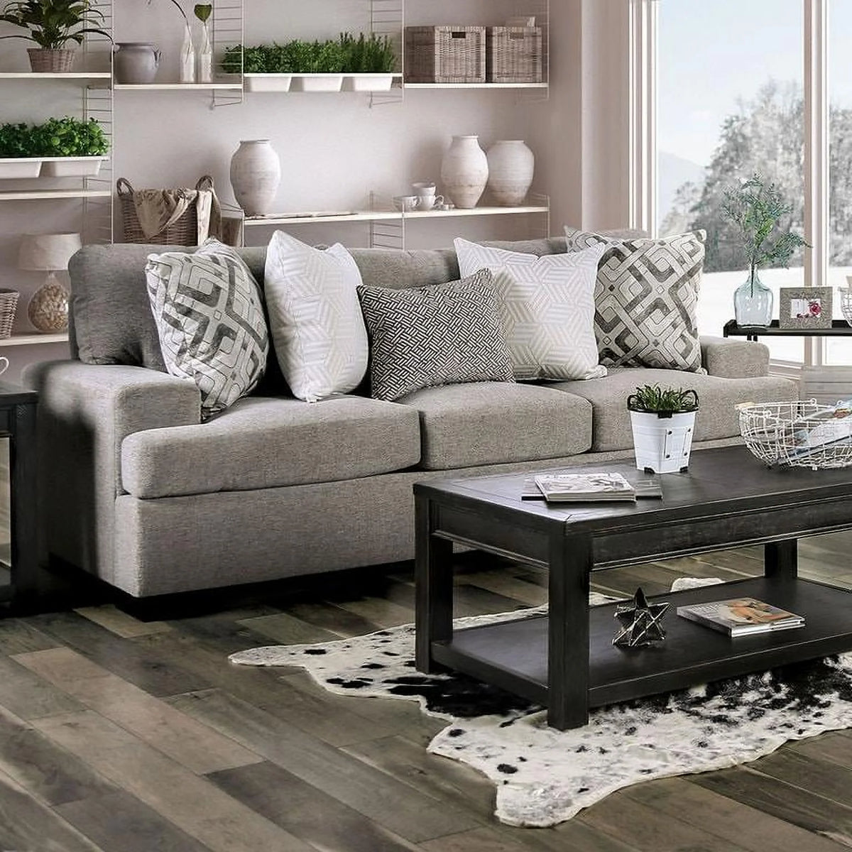 Light Gray Microfiber Sofa and Loveseat S287107