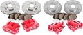 Red Powder Coated Calipers Drilled Slotted Rotors Ceramic Pads W8884