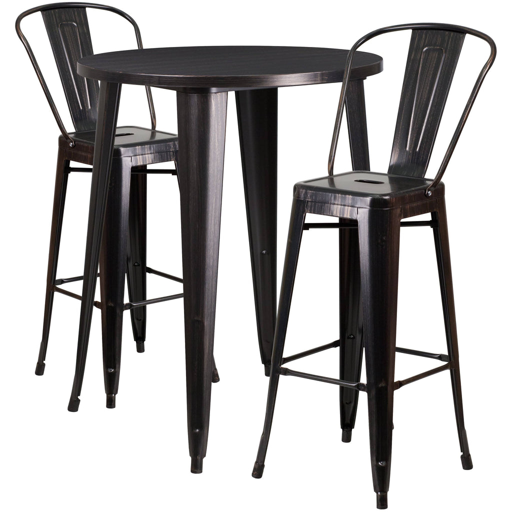 Yellow Metal Bar Table Set with 2 Cafe Stools W2057
