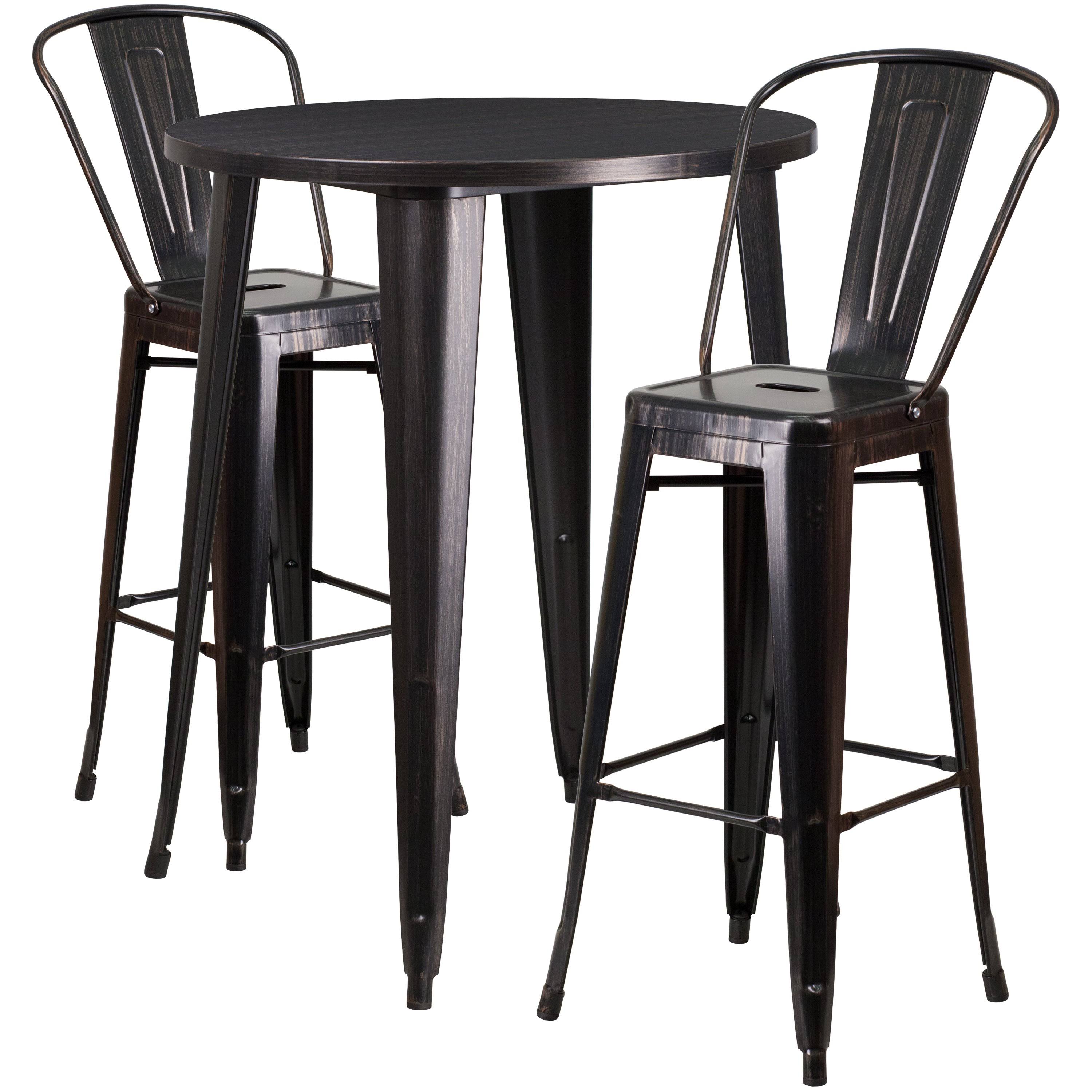 Yellow Metal Bar Table Set with 2 Cafe Stools W2057