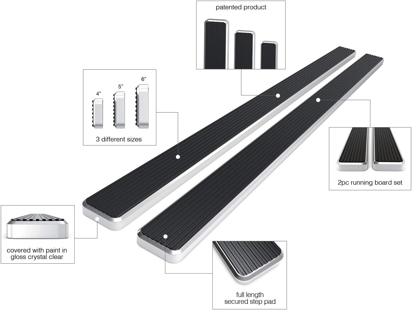 6in Running Boards for Silverado Sierra Double Cab K645169