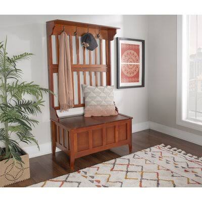 Rubberwood Solid Wood Hall Tree with Bench X1153