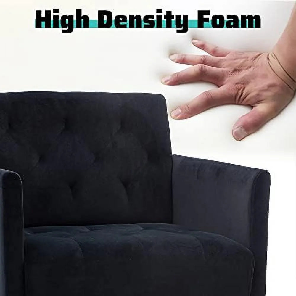 Black Velvet Tufted Accent Chair with Metal Legs R75722