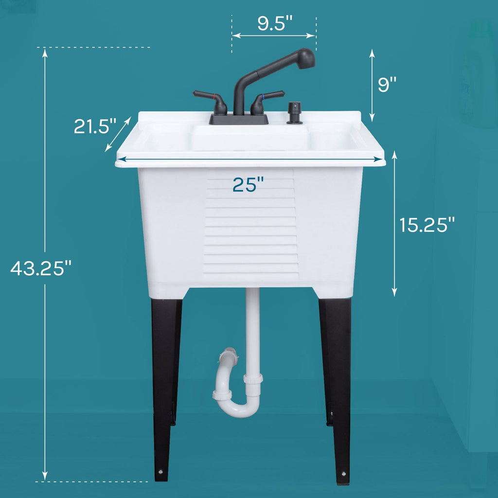 White Utility Sink with Black Pull-Out Faucet 18 Gallon C41999