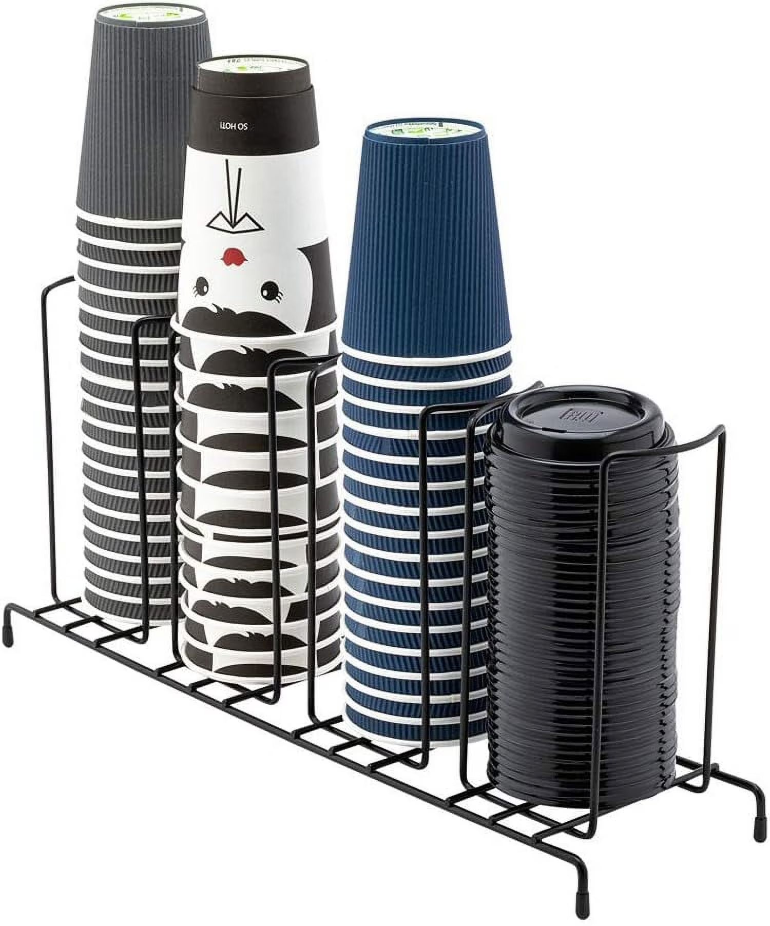 Black Iron Wire 4-Section Cup & Lid Organizer G3465