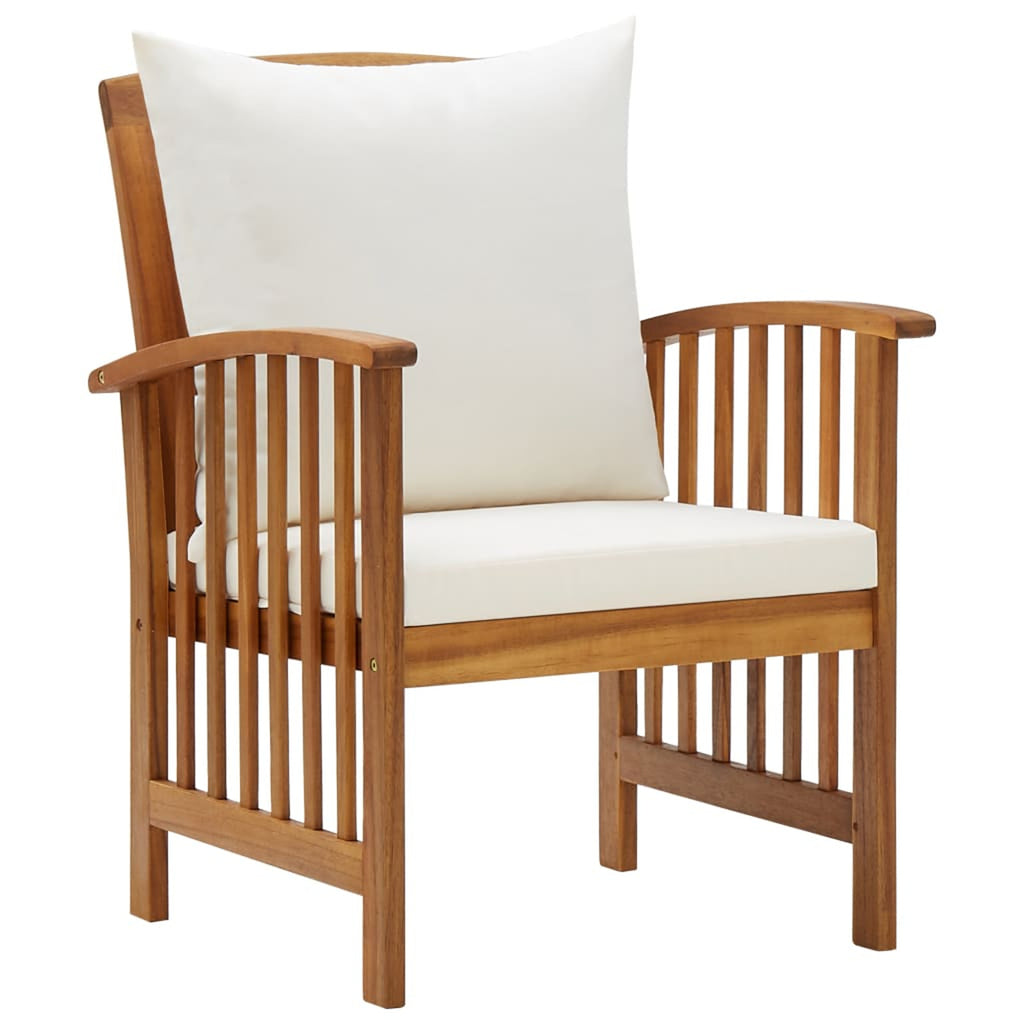 4 Piece Patio Lounge Set with Cream White Cushions Acacia Wood Outdoor Sectional Sofa Set D49826