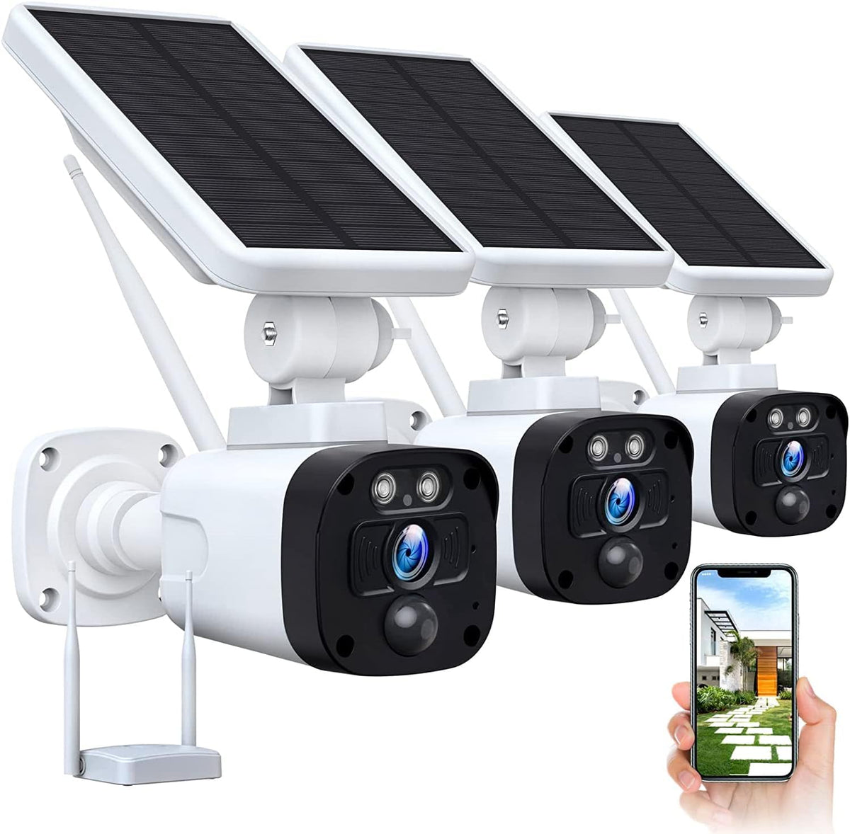 2K Solar Wireless Security Camera System with 3 WiFi Cameras and Base Station T180281