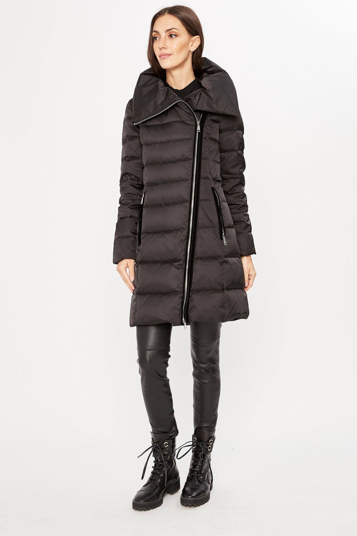 Black / Xs Asymmetrical Down Coat A415