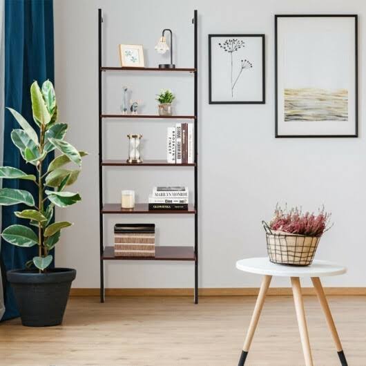 5-Tier Metal Frame Ladder Shelf Brown Z3018