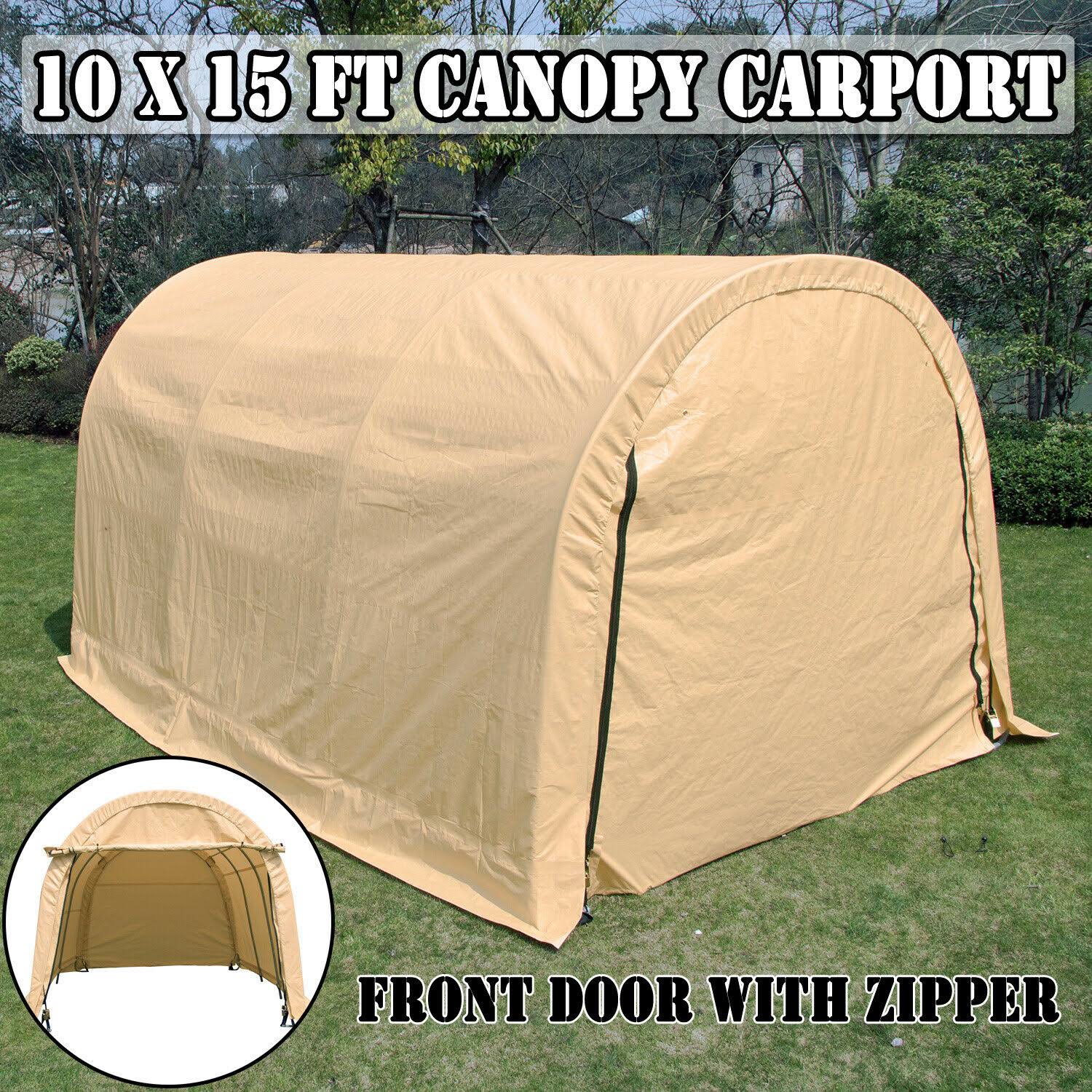 Beige 10x15x8 ft Steel Carport Canopy L842690