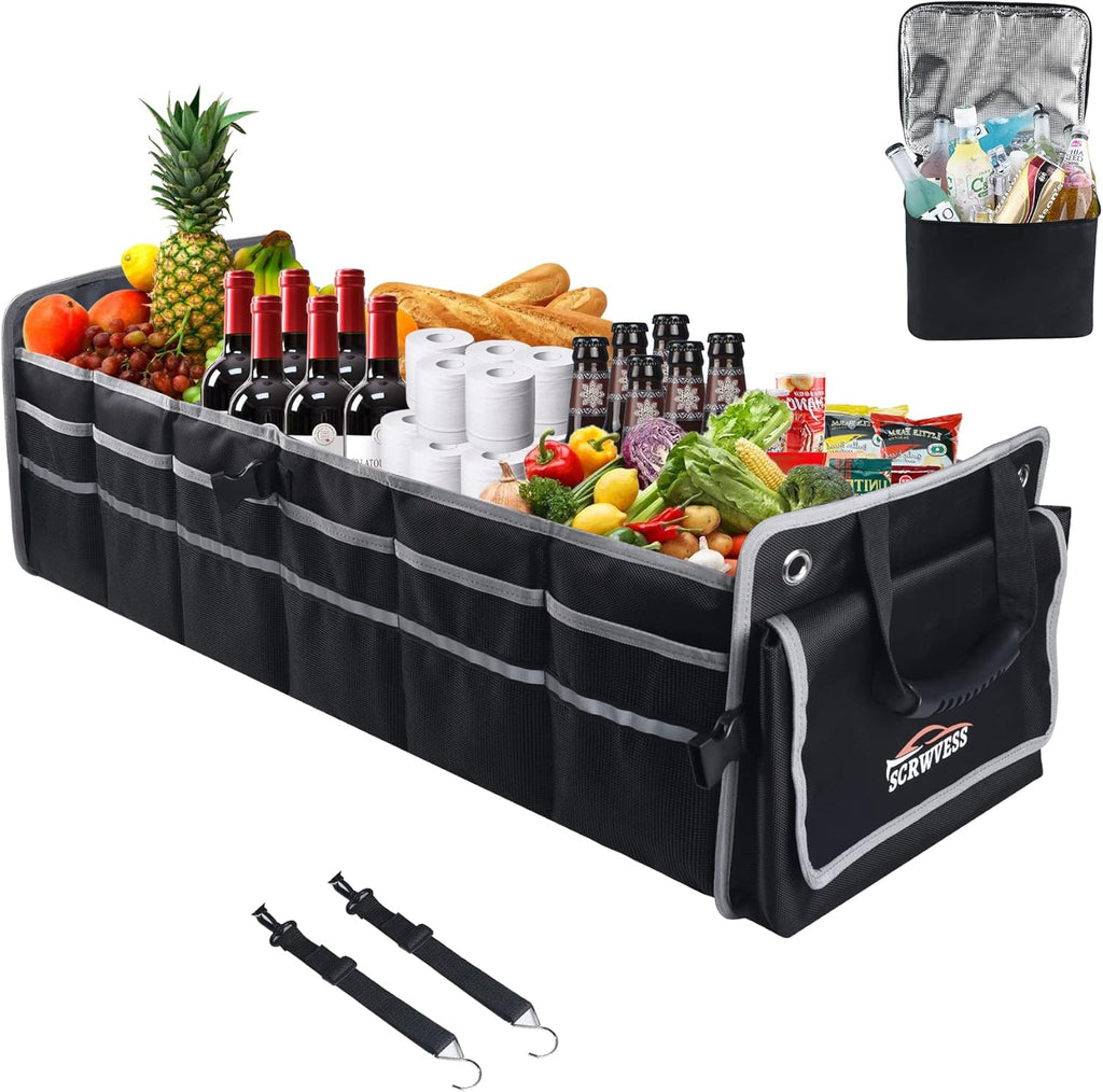 Car Trunk Organizer with Cooler, Collapsible Storage Box, 4 in 1 Multi Compartment, Non-Slip Bottom, 1680D Oxford Q1324